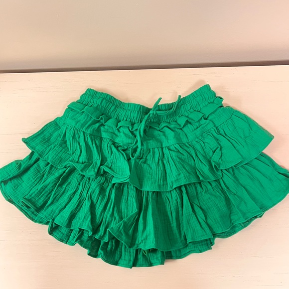 GREEN - DAY + MOON-FLOUNCE TIERED MINI GAUZE SKORT - Picture 7 of 11